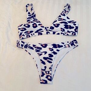 Shein brand L top L bottom adjustable back skimpy cheetah print bathing suit